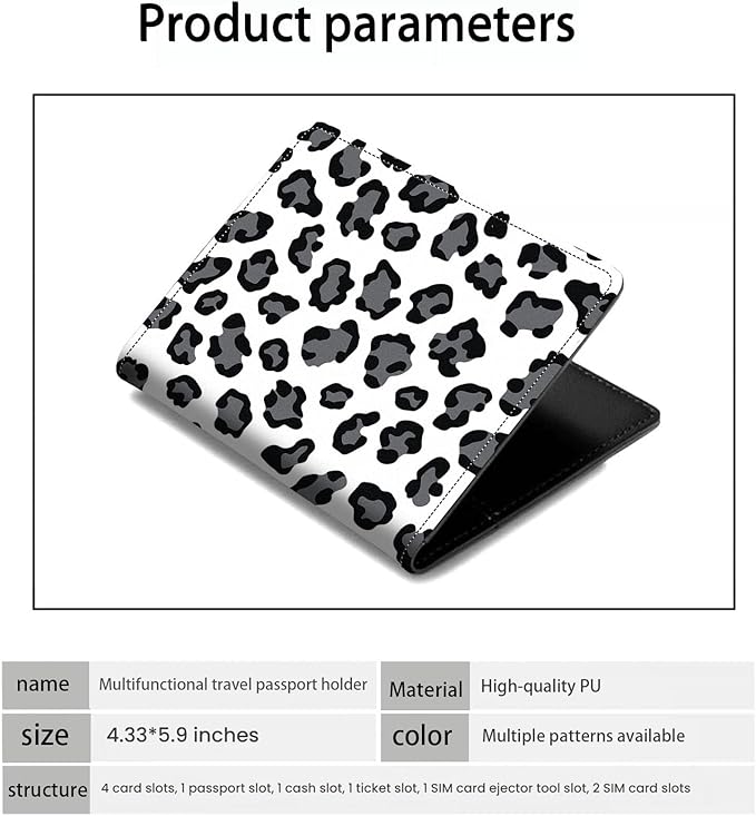 Passport Holder Wallet Cover Case,RFID Blocking Passport Cover,Large Capacity Travel Wallet with Multi Card Slots (Leopard Print)
