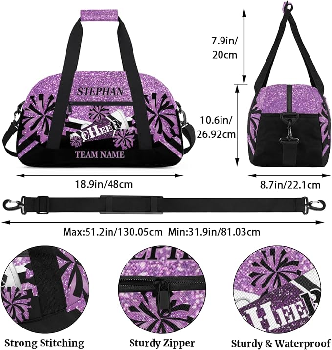 Pink Cheer-Bag for Girls Customized Cheer-Gifts with Name Glitter Print Cheerleading-Bag Gym-Duffel-Bag