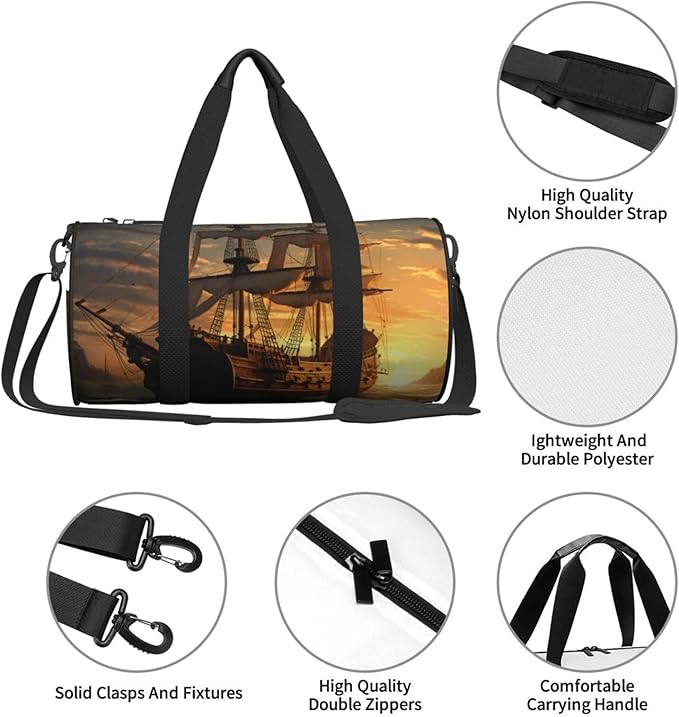 Fantasy pirate ship Travel Duffle Bag for Women, Weekender Carry On Tote Bags Foldable Personal Item Travel Bag with Adjustable Strap, Sport Gym Bag for Men,Carry On Overnight Bag