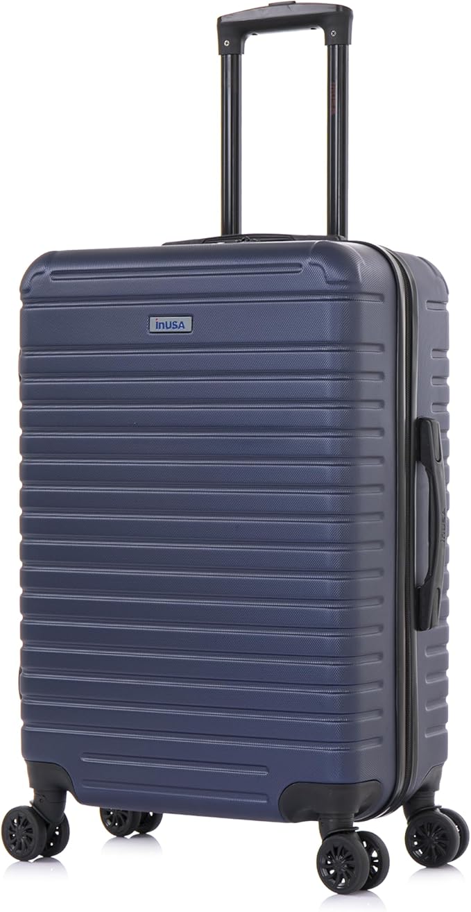 InUSA DEEP Luggage with GEL Handle | Spacious Traveling Suitcases, Travel Suitcase with Dual Spinner Wheels and Studs | 24 Inch Medium Hardside Luggage | Blue
