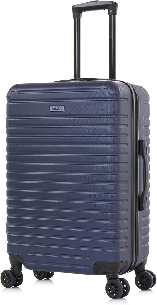 InUSA DEEP Luggage with GEL Handle | Spacious Traveling Suitcases, Travel Suitcase with Dual Spinner Wheels and Studs | 24 Inch Medium Hardside Luggage | Blue