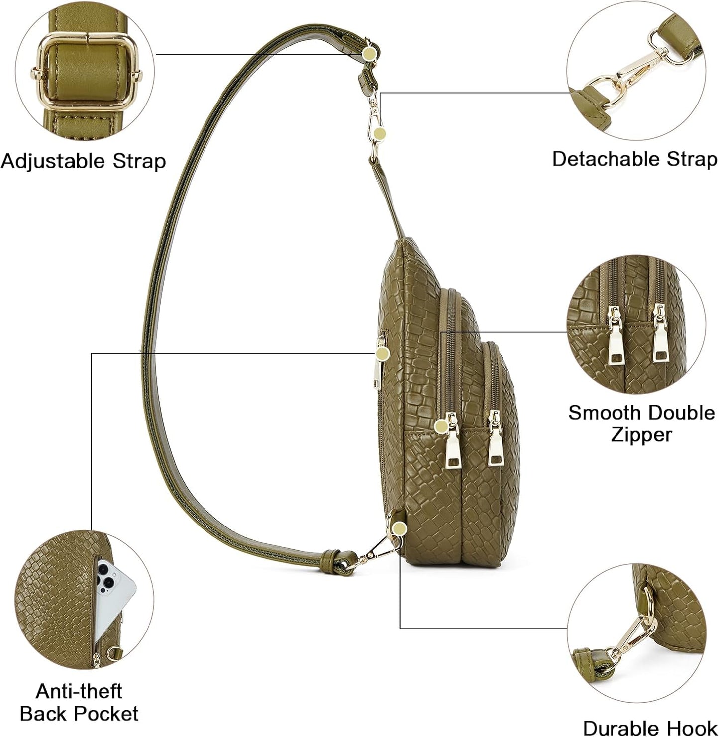 Telena Small Sling Bag for Women Leather Crossbody Fanny Packs Chest Bag for Women