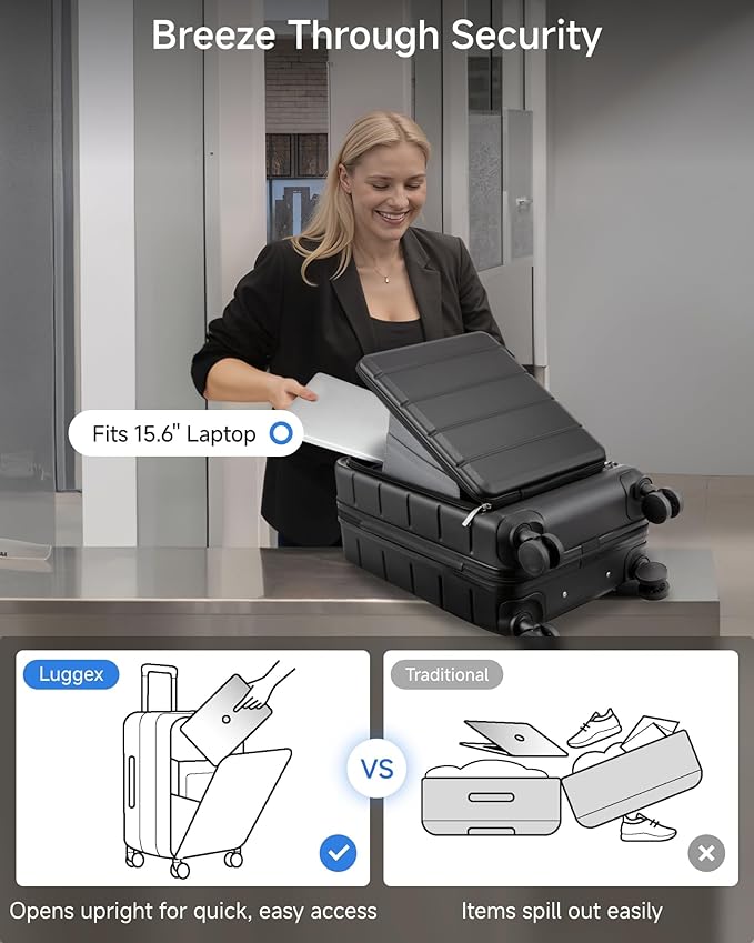 Carry On Luggage 22x14x9 Airline Approved, 20" Hardside Suitcase with Front Pocket for Laptop, Lightweight Spinner Luggage with TSA Lock & Matching Tote Bag (3 Piece Sets, Black)