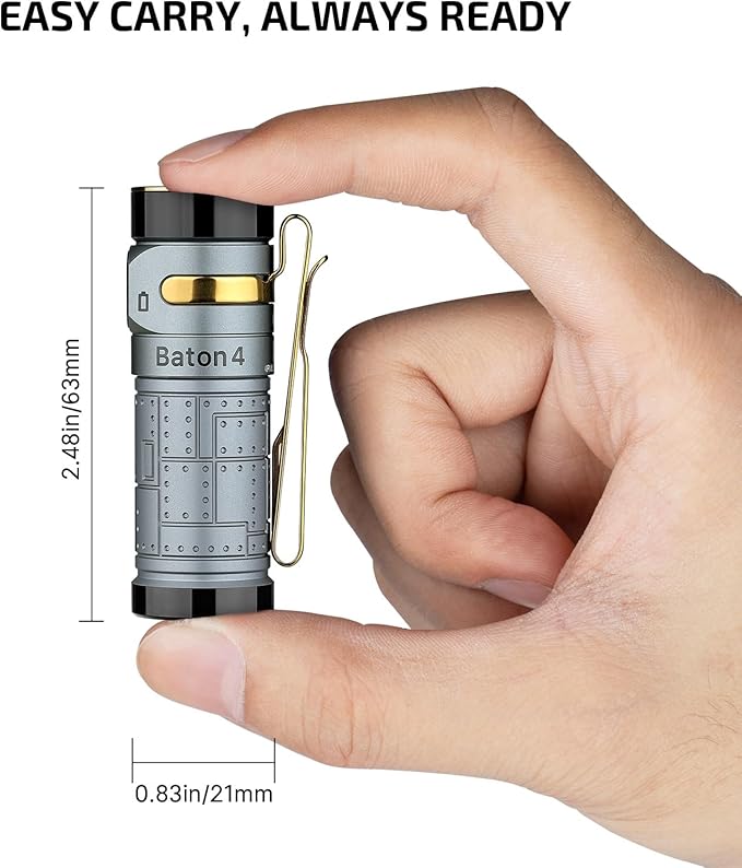 OLIGHT Baton4 Rechargeable EDC Flashlight, Bright Small Flashlight 1300 Lumens with MCC Charging Cable, IPX8 Waterproof, Multiple Modes Pocket Light for Home, Camping, and Emergencies (Fighter Pilot)