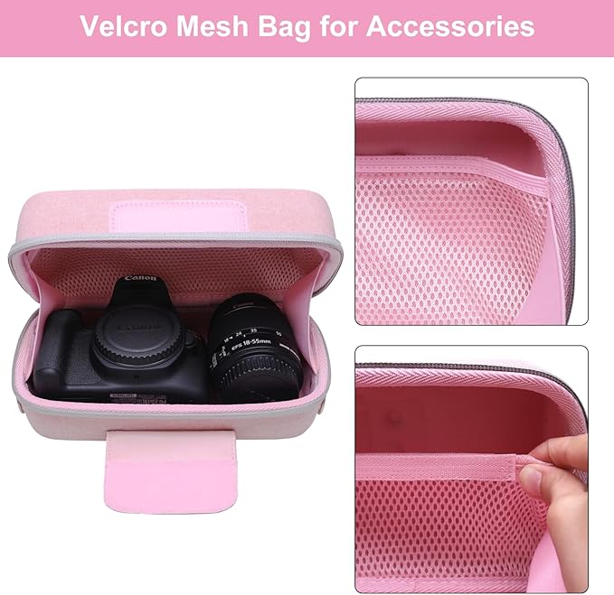 LTGEM Camera Case for Canon EOS Rebel T7 / R50 / R100 / R50 V / T6 / R8 / R10 / RP / SL3 / R5 / T100 DSLR SLR Camera and 18-55mm/18-45mm Lens with Shoulder Strap, Pink