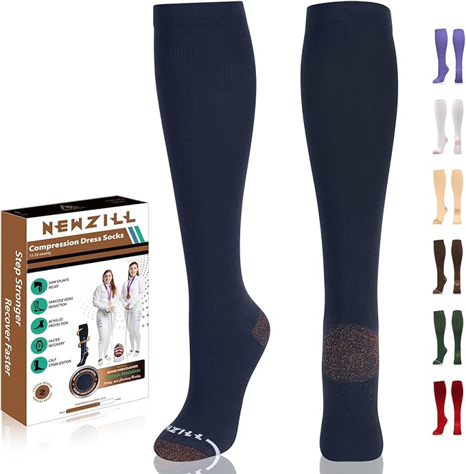 NEWZILL Copper Compression Socks for Women & Men 15-20mmHg Cotton Rich Odor Control Dress Socks for Business Casual Running Medical Athletic Support, Edema Diabetic Relief