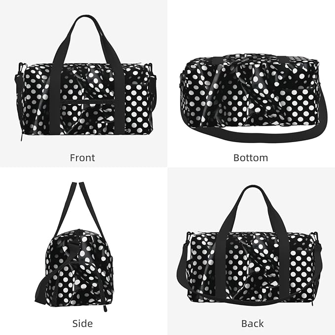 Black white corrugated dots Print Gym Bag with Shoe Compartment for Women Men, 17.7in Sports Duffle Weekender Tote, Overnight Travel Duffel Bag Carry On