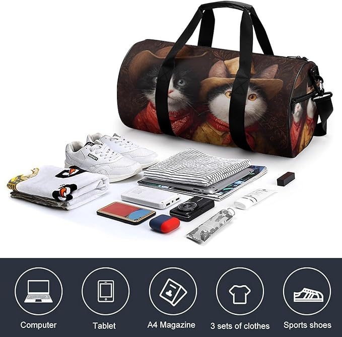 Western Cats Painting Fashion Gym Bag Lightweight Duffel Bags Luggage Handbags for Sports Travel