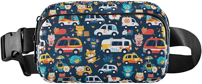 Kawaii Animal Car Fanny Pack for Women Men Water Resistant Fashion Waist Packs with Adjustable Strap Belt Bag for Travel Workout Jogging Hiking 21220288