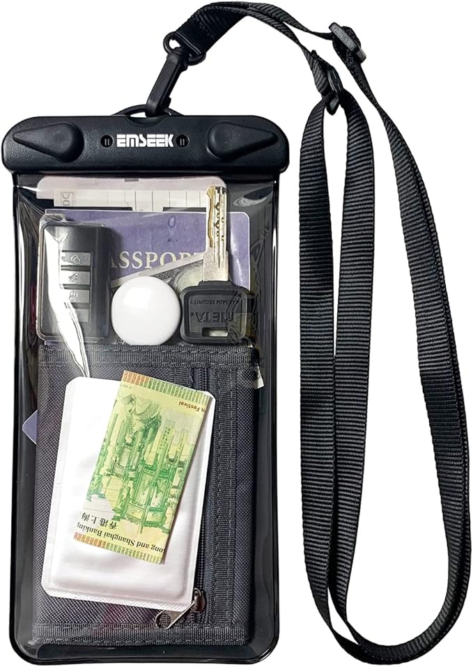 Waterproof Boarding Pass Bag Passport Holder Travel Organizer Wallet Waterproof Pouch Dry Case for Phone Car Key Fob Walkie Talkie Credit Vaccine Card Cash ID(Black)