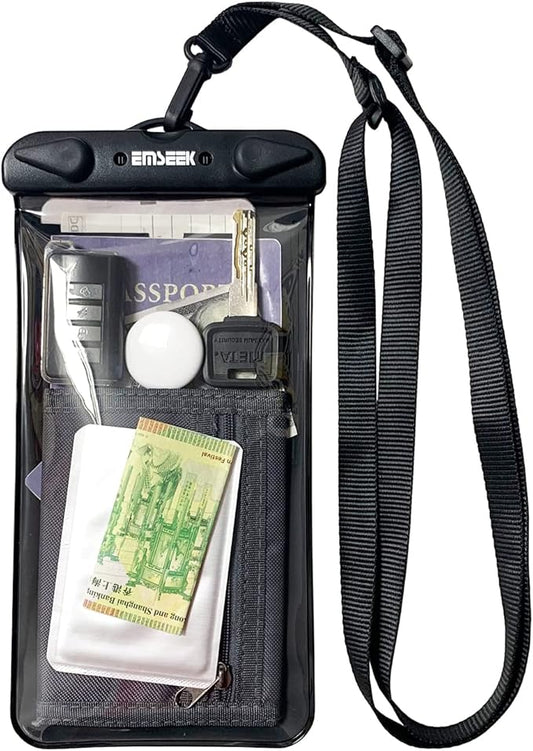 Waterproof Boarding Pass Bag Passport Holder Travel Organizer Wallet Waterproof Pouch Dry Case for Phone Car Key Fob Walkie Talkie Credit Vaccine Card Cash ID(Black)