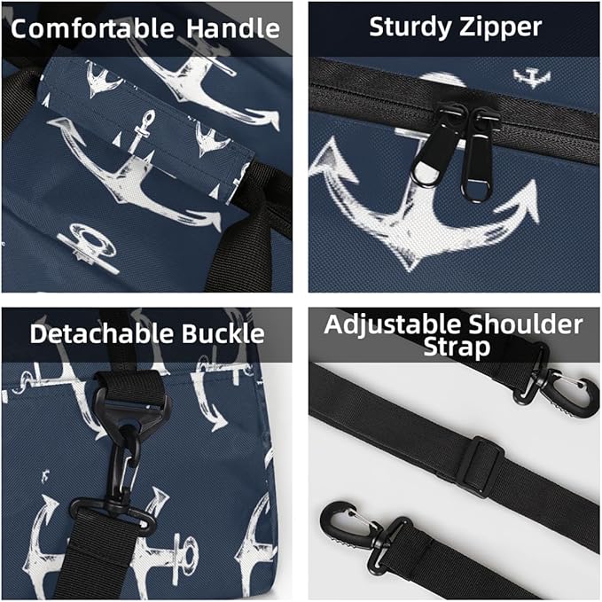Gym Bag for Women Men, Hand Drawn Nautical Anchor Travel Duffle Bags for Dance Ballet Overnight, Carry-On Weekender Bag with Detachable Shoulder Strap