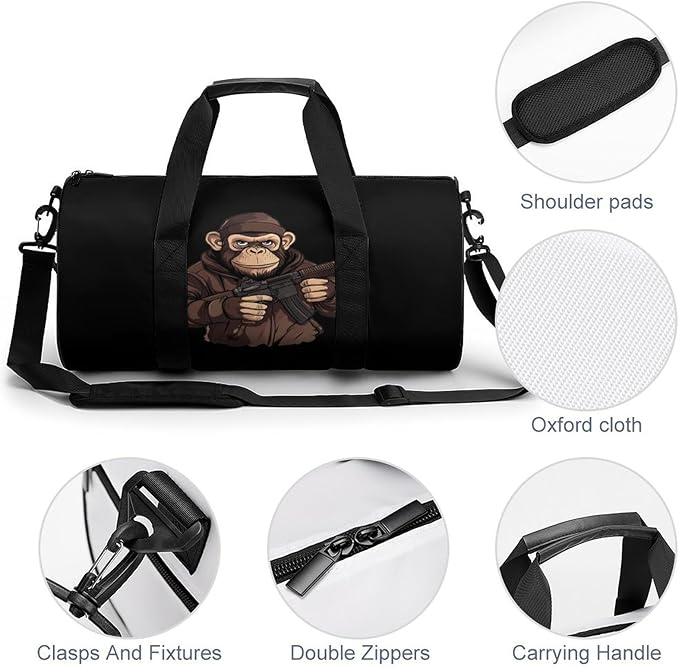 Gorilla Gun Gym Bag Travel Duffel Bag Lightweight Carry On Bags Weekender Bags for Women Men