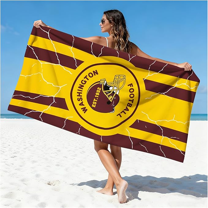 Football Fan Thin Lightweight Microfiber Beach Towel Washington Themed Quick Dry Absorbent Packable Oversized Towels Men Women Gear Commanders Team Husband Guy Christmas Cool Useful Gift