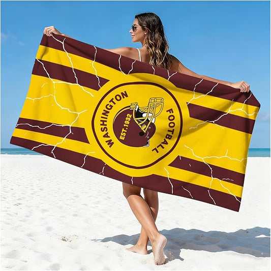 Football Fan Thin Lightweight Microfiber Beach Towel Washington Themed Quick Dry Absorbent Packable Oversized Towels Men Women Gear Commanders Team Husband Guy Christmas Cool Useful Gift