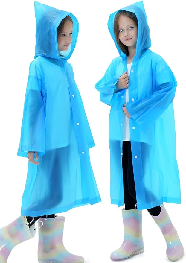 2 Pack Raincoats for Kids, Reusable Rain Ponchos with Hood and Sleeves Rain Coats for Boys and Girls