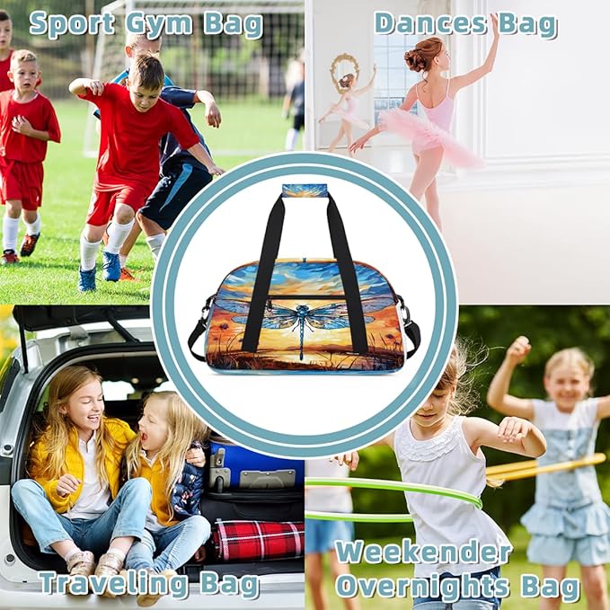 Travel Duffle Bag for travel duffle bag sports Girls Boys Kids Dragonfly Animals Colorful Lightweight Overnight Sleepover Weekender Bags Small Dance Gym Sport Bag Teens Carry-On Size Workout Bag
