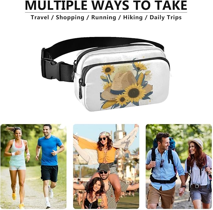 Sunflowers and Corn on A Hat Fanny Pack for Women Men Water Resistant Fashion Waist Packs with Adjustable Strap Belt Bag for Travel Workout Jogging Hiking 21218944