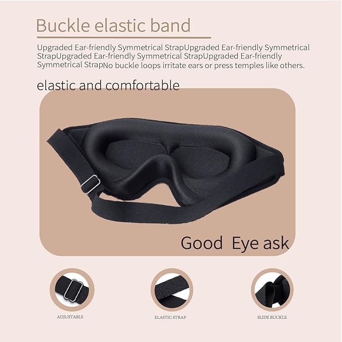 3D Sleep Mask for Side Sleepers, Memory Foam Eye Mask for Sleeping, 100% Blackout, Breathable & Lightweight, Adjustable Strap, No Pressure on Eyes, Soft Travel Sleep Mask for Men & Women Black