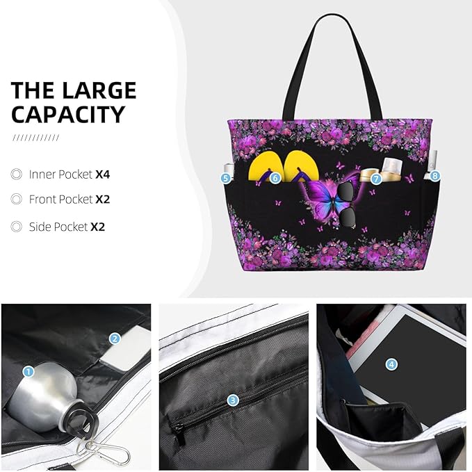 Large Beach Bag for Women Waterproof Foldable Travel Shoulder Tote Bag with Pocket for Weekender Pool Vacation