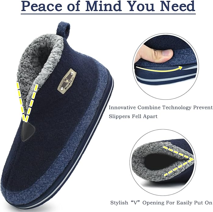 KuaiLu Mens House Slippers Booties Cozy Memory Foam Boots Warm Plush Lining Winter Felt Home Bedroom Slipper Socks Indoor Outdoor Non-Slip Shoes
