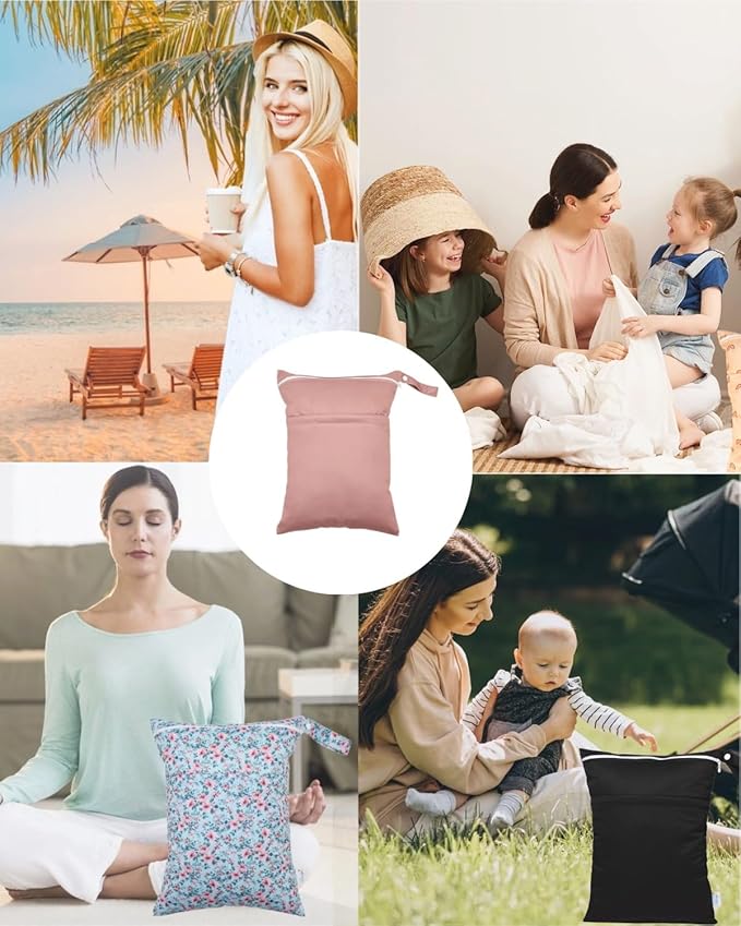 Wet Dry Bag Reusable Waterproof Swimming Bag Travel Beach Pool Yoga Gym Bag for Baby Cloth Diaper Swimsuits Wet Clothes Two Zipper Pockets 3 Pack 3L25