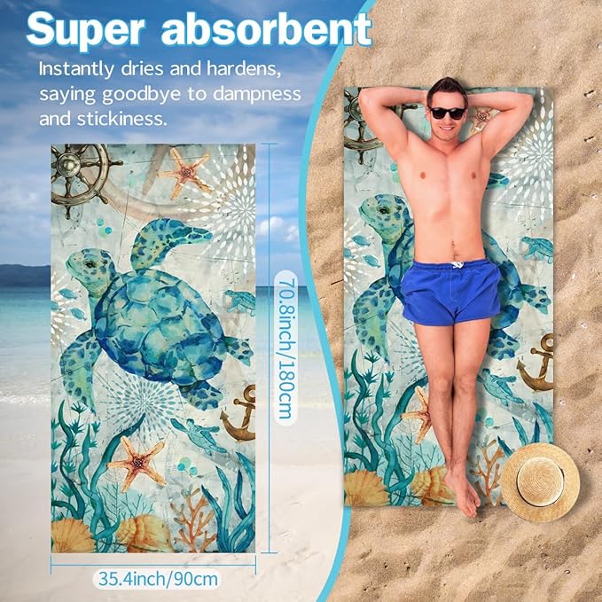Turtle Beach Towel - 35x70 Inch Fast Dry Microfiber Towel, Lightweight & Versatile for Beach, Pool, Yoga, Travel, Ideal as Beach Blanket & Vacation Essential