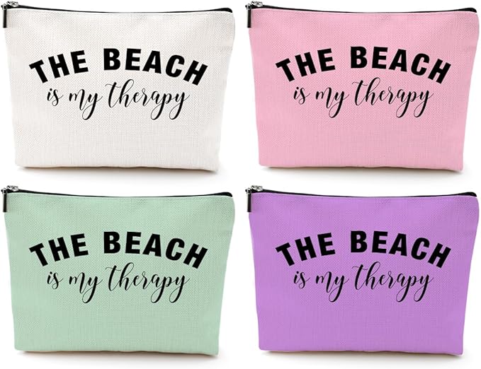4PCS Beach Vacation Essentials Makeup Bag, Cute Cosmetic Bags for Women, Beach Accessories Travel Toiletry Bag Girls Trip Weekend Gifts for Women Friend Mom Summer Vacation Birthday Mothers Day