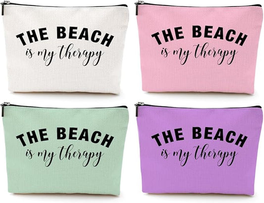 4PCS Beach Vacation Essentials Makeup Bag, Cute Cosmetic Bags for Women, Beach Accessories Travel Toiletry Bag Girls Trip Weekend Gifts for Women Friend Mom Summer Vacation Birthday Mothers Day