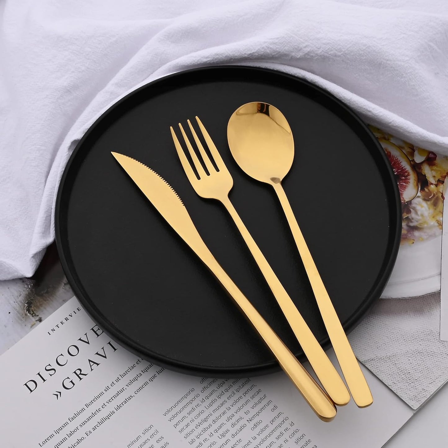 20 Pieces Silverware Set 304 Stainless Steel, Healthy & Eco-Friendly Silver Travel Mirror Polished Gold Knife Fork Spoon Salad Fork Dessert Spoon Flatware Set, Service for 4