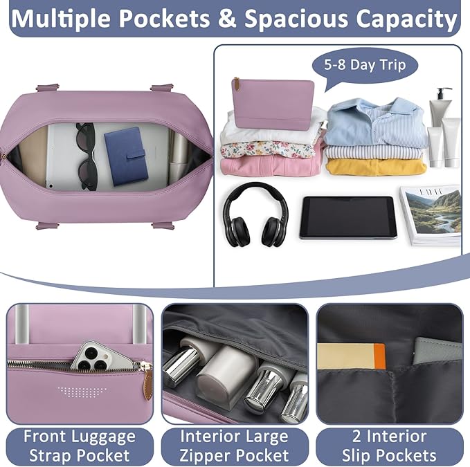 Travel Duffle Bag for Women, Weekender Bags, Hospital Bag for Labor Delivery, Lightweight Tote Duffel Overnight Bag with Luggage Sleeve,Airplane Travel Bags (Purple, X-Large)