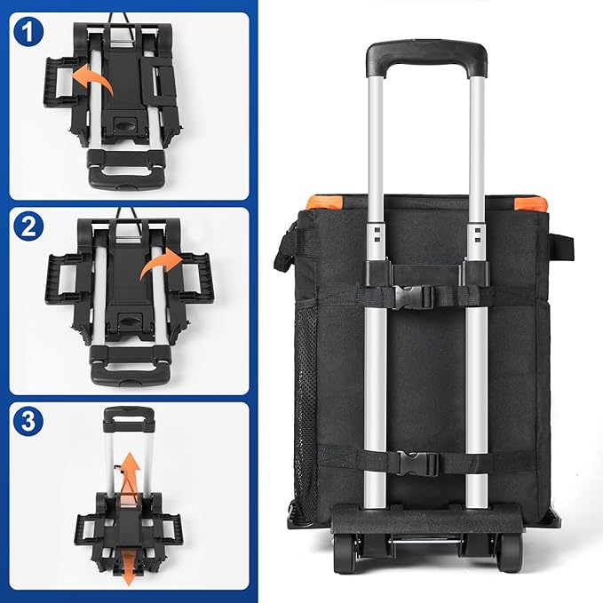 Odoland 48/72 Can Rolling Cooler Bag with Wheels & Handle, Collapsible Insulated Ice Chest for Beach, Camping & Tailgating - Portable Travel Soft Cooler on Wheels, Collapses for Easy Storage