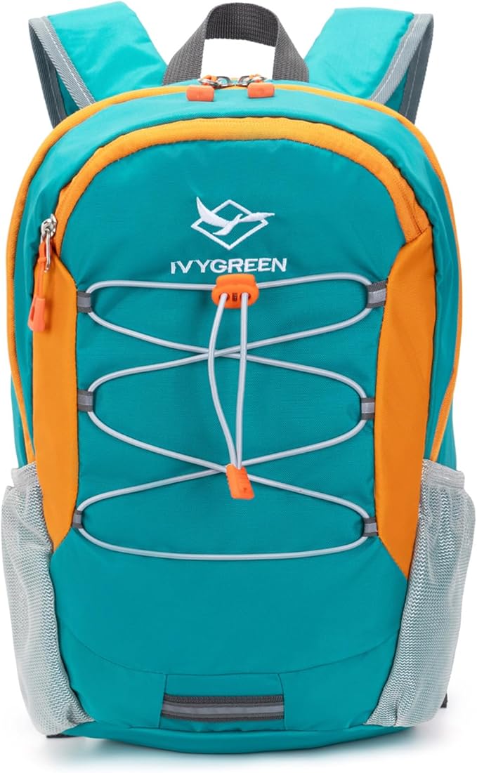 IVYGREEN Little Kids Hiking Backpack for Boys or Girls, Small Daypack for Camping or Travel (Teal blue, Medium)