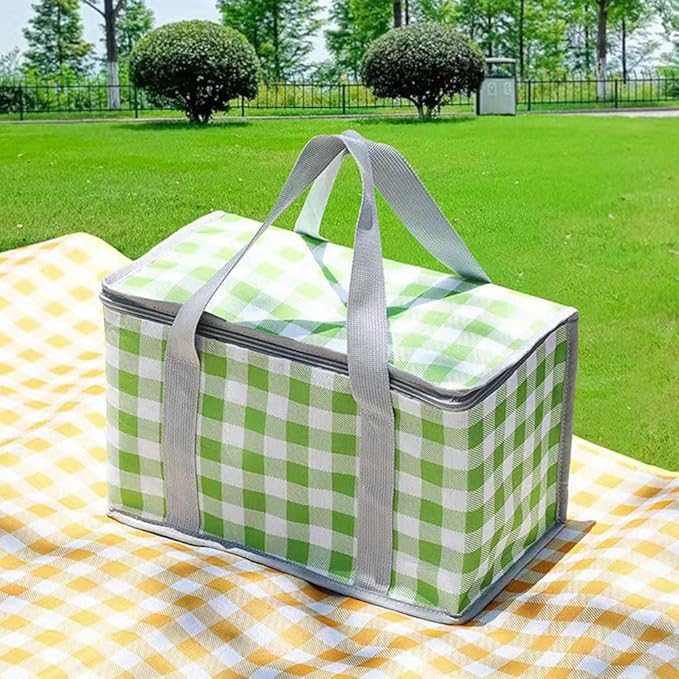 Insulated Picnic Bag Cooler Reusable, Beach Bag Cooler Bags with Zippered Top - Insulated Bag for Hot or Cold,Picnic Basket Collapsible, Picnic,Beach, Outdoor (13.8x7.9x7.9 in)