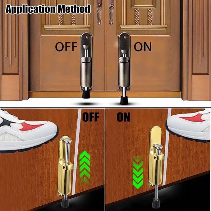 Sumnacon Kickdown Door Stop - Stainless Steel Easy Step Door Stopper, Spring Loaded Telescopic Step On/Off Door Stopper Rubber, Adjustable Heavy Duty Door Locks Holder Stop/Release by Foot, Gold