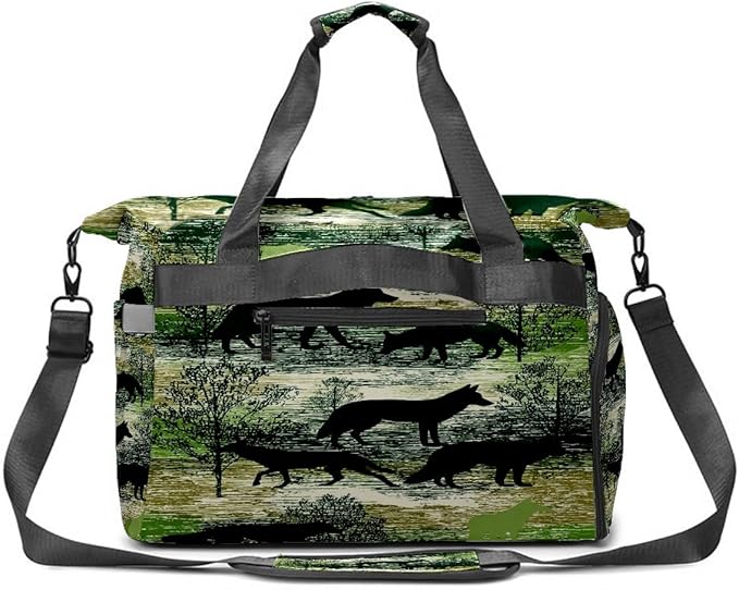 Wild Wolf Green Gym Bag for Women & Tennis Bag, Large Sports Duffel Bag Waterproof with Ventilated Shoe Compartment & Front Racket Sleeve, Lightweight Travel Weekender Overnight Bag