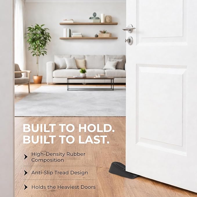 Large Rubber Door Stopper Made in USA - Door Stop Wedge for Carpet, Tile, or Concrete Floor, Door stoppers for Bottom of Door -Heavy Duty for Commercial & Home Use - 6.5 x 2.75 x 1.9 Inches Coffee