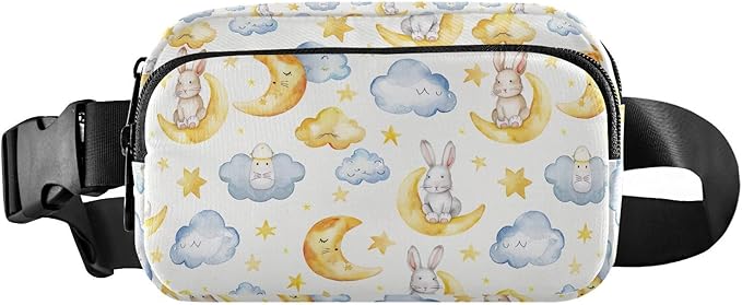 Kawaii Bunnies Cloud Moon Fanny Pack for Women Men Water Resistant Fashion Waist Packs with Adjustable Strap Belt Bag for Travel Workout Jogging Hiking 21219461