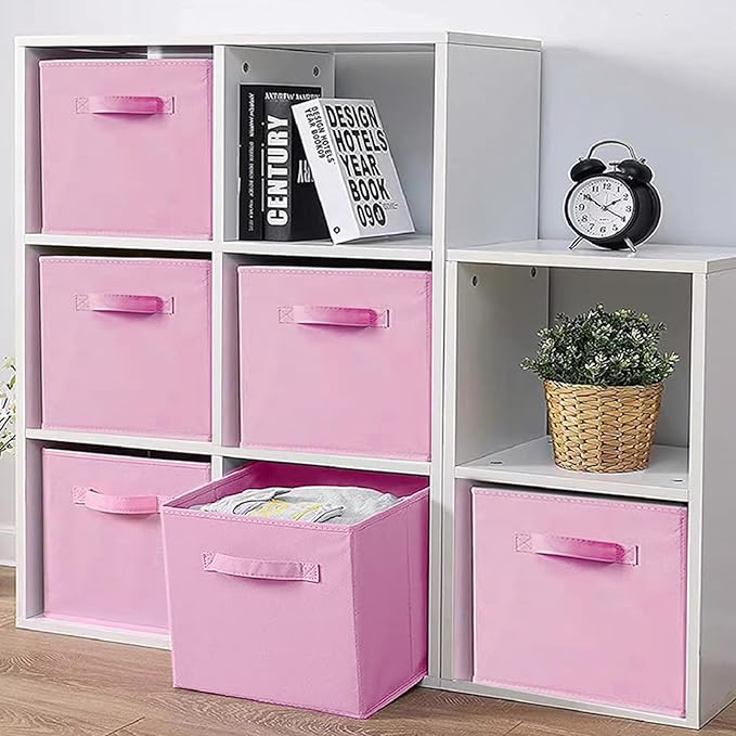 Pink Bins[6 Pack] 9.0"x7.5"x7.5" Small Size Fabirc Foldable Closet Toy Organizer Collapsible Cloth by BIGIC…
