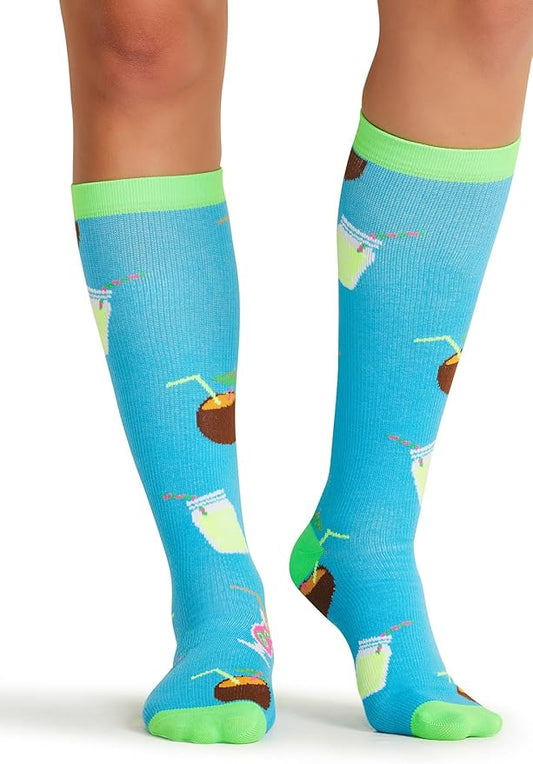 Cherokee Women's 10-15mmHg Compression Socks – Fun Print Knee Highs with Light Support, Soft Feel - PRINTSUPPORT
