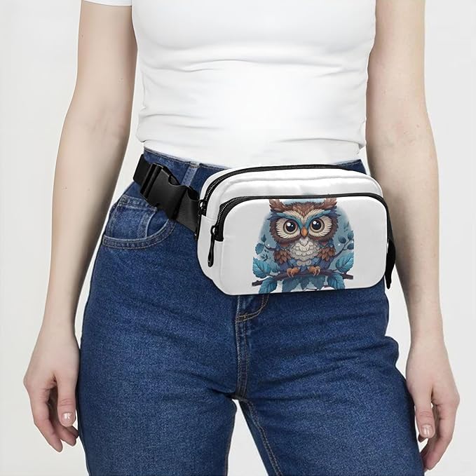 Cute Owl Leafs Branch Fanny Pack for Women Men Water Resistant Fashion Waist Packs with Adjustable Strap Belt Bag for Travel Workout Jogging Hiking 21218843