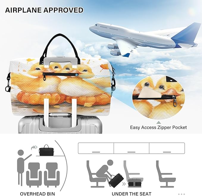 Travel Duffle Bag, Yellow Duck Gym Bag with Storage Bag Weekender Overnight Bag for Men Women Trip Sports Yoga