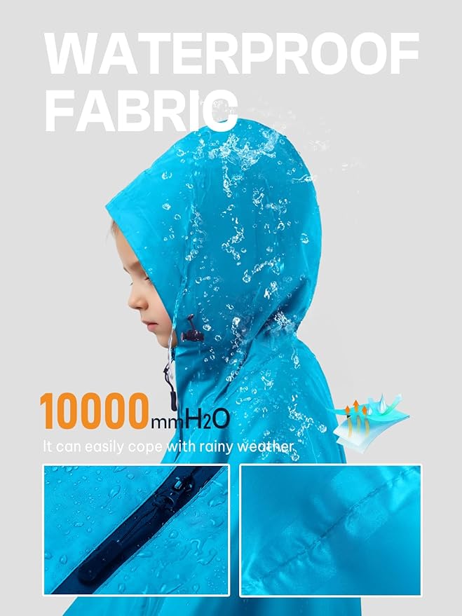 SaphiRose Lightweight Kids Rain Poncho Waterproof Jacket Zipper Up Rain Coat