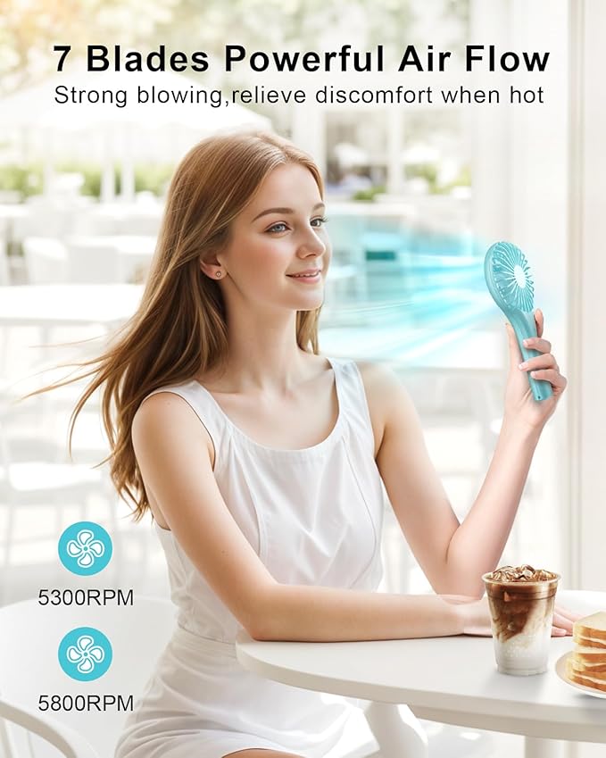 TriPole 2 Pack Handheld Mini Portable Fans Blue, Rechargeable Battery Operated Small Fan for Outdoor Travel Kids Trip, Cute Design Powerful Personal Lash Dryer for Makeup Eyelash Extensions