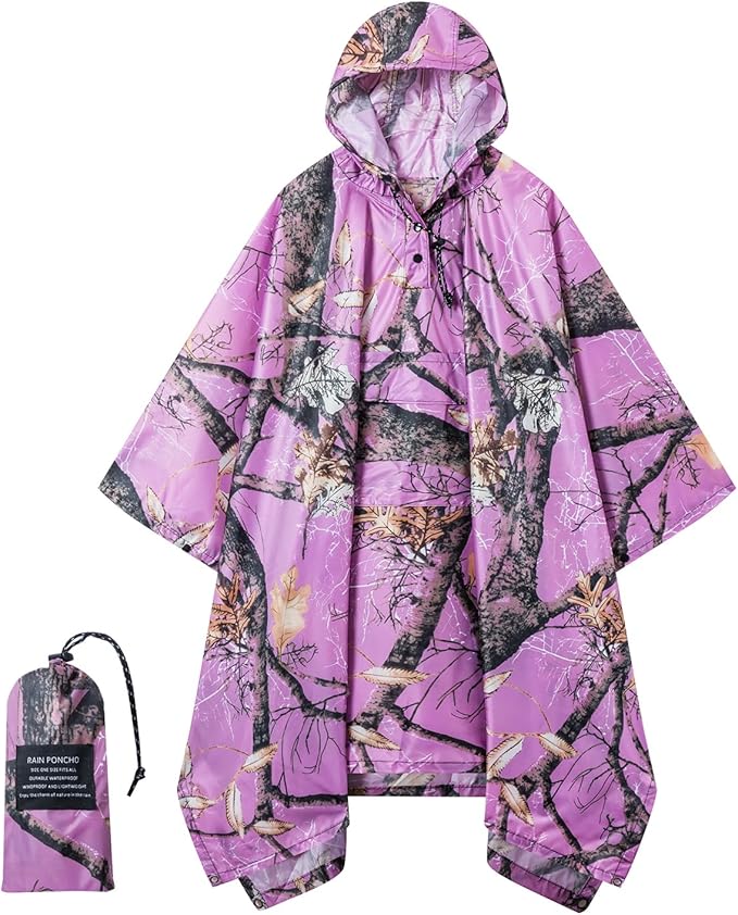 Hooded Rain Poncho for Adults - Waterproof Rain Coat and Lightweight Jacket 3-in-1 Multi-Function with Pockets