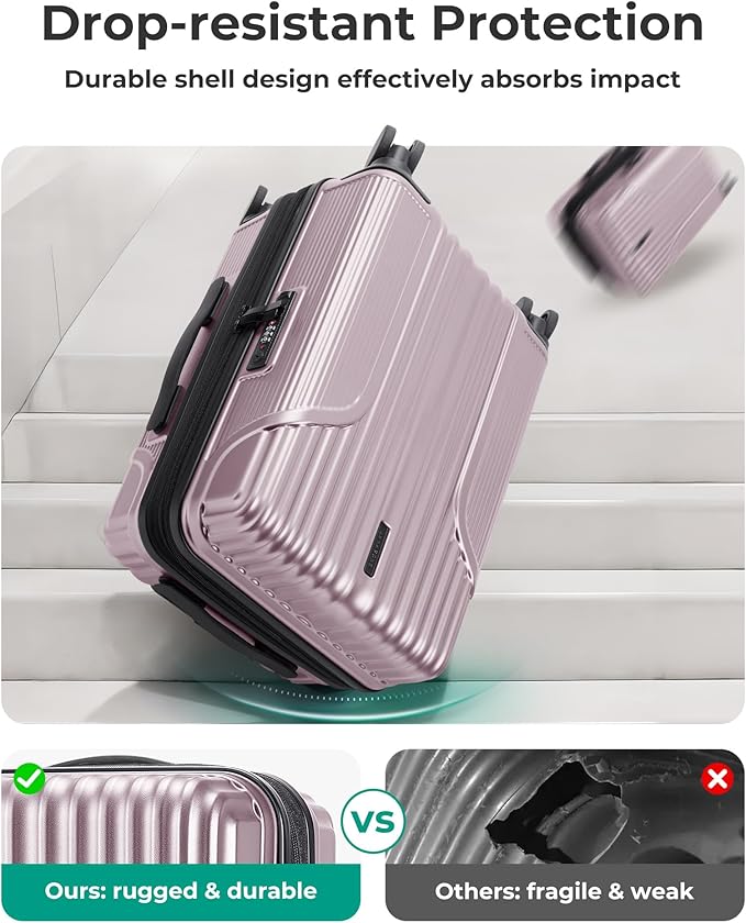 BAGSMART Carry On Luggage 22x14x9 Airline Approved, luggage with Spinner Wheels, 20 Inch Expandable Hardside Carry On Suitcase with TSA Lock Rolling Travel suitcase Carry-On, Pink Lavender
