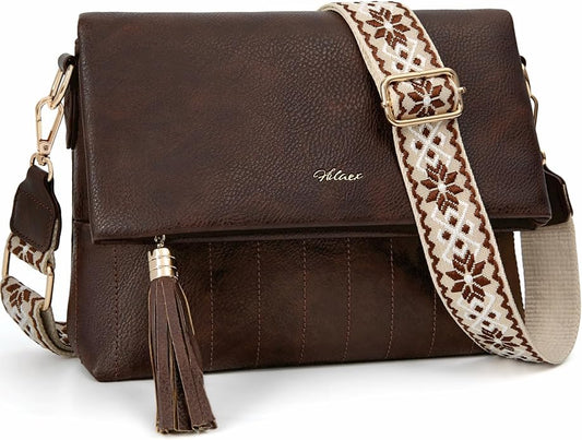 Women's Leather Crossbody Bags Anti Theft Purses RFID Blocking Handbags Trendy Travel Adjustable Strap Tassel