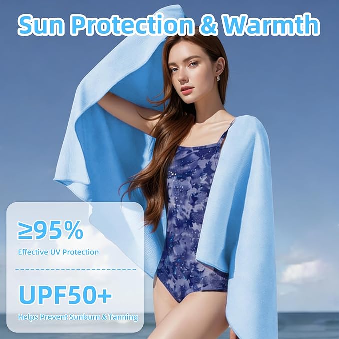 Microfiber Beach Towel, Lightweight Quick Dry Pool Towel, Super Absorbent Soft Bath Towel for Swimming, Gym, Travel, Camping & Outdoor, Sand Free, Compact and Large 9.5" x 9.5", Blue