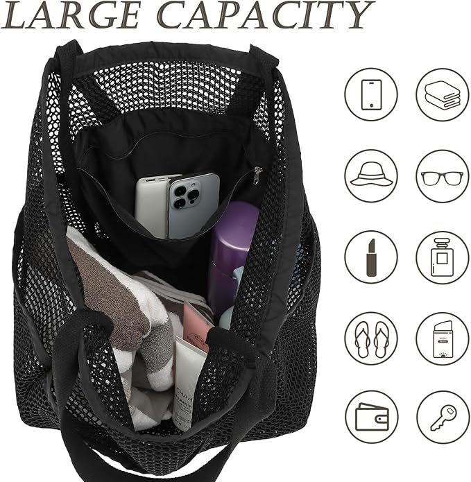 Beach Bag for Women with Outer Pocket, Waterproof Large Tote Bag for Cruise Essentials