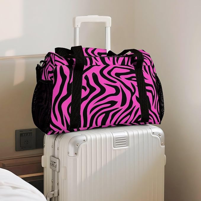 Rose Red with Black Stripes Duffle Bag Gym Bag for Workout Travel Tote with Detachable Straps